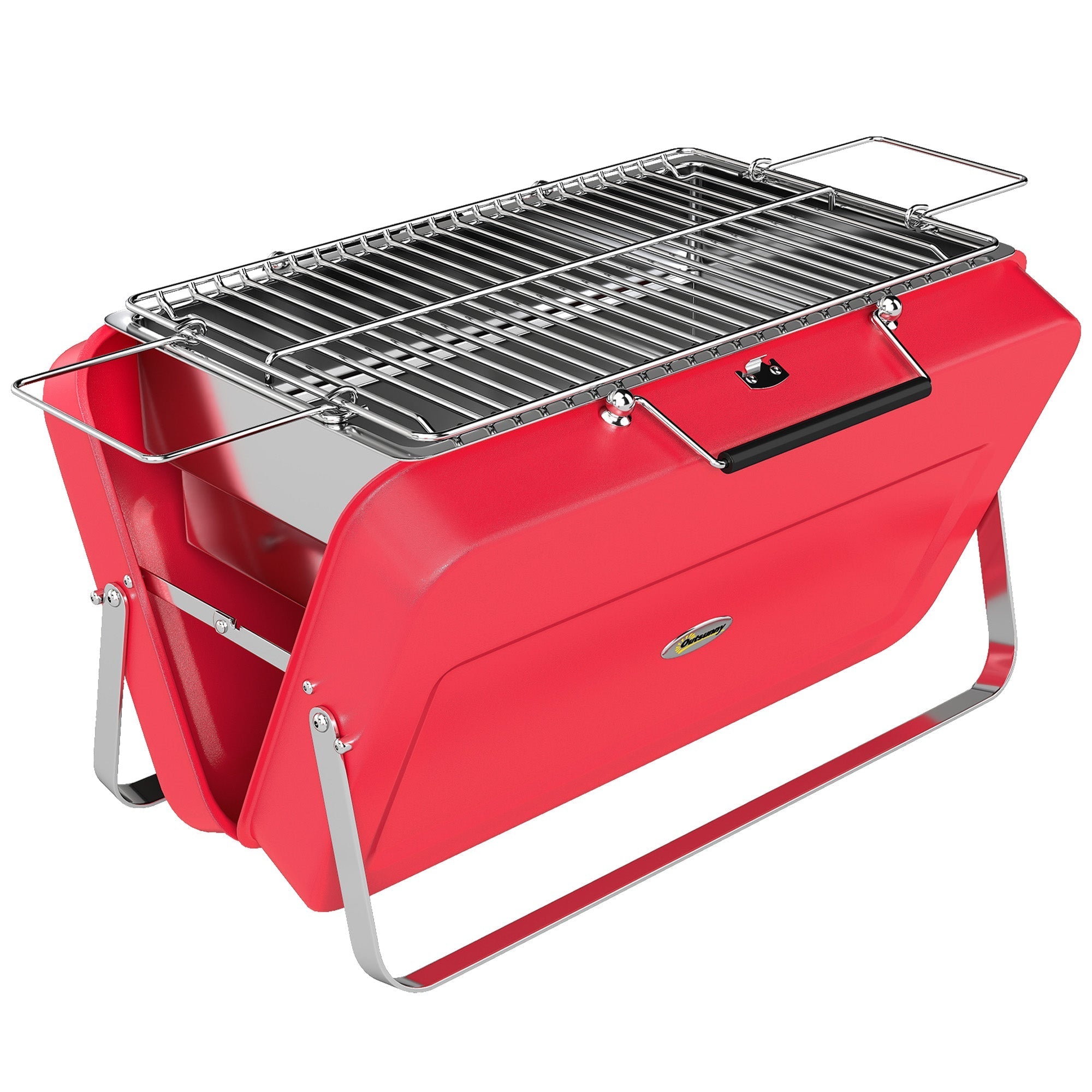 Outsunny Portable Mini Charcoal Barbecue Grill with Suitcase Shell, Outdoor Folding Tabletop BBQ Grill, Red - SGP Garden Ltd