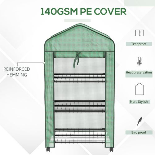 Outsunny Portable Mini Greenhouse with Roll-up Door and Wheels, Green - SGP Garden Ltd