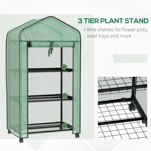 Outsunny Portable Mini Greenhouse with Roll-up Door and Wheels, Green - SGP Garden Ltd
