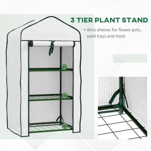 Outsunny Portable Mini Greenhouse with Roll-up Door and Wire Shelves, White - SGP Garden Ltd