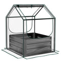 Outsunny Raised Garden Bed Planter Box with Greenhouse, Clear and Dark Grey - SGP Garden Ltd