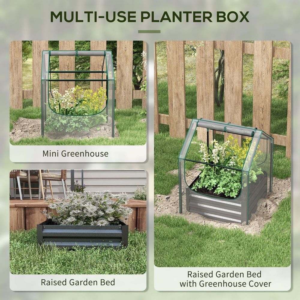 Outsunny Raised Garden Bed Planter Box with Greenhouse, Clear and Dark Grey - SGP Garden Ltd