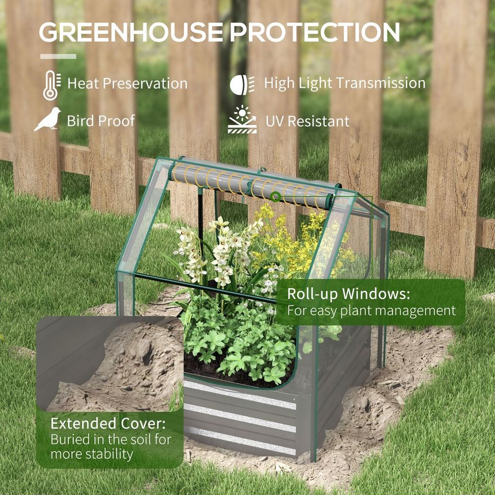Outsunny Raised Garden Bed Planter Box with Greenhouse, Clear and Dark Grey - SGP Garden Ltd