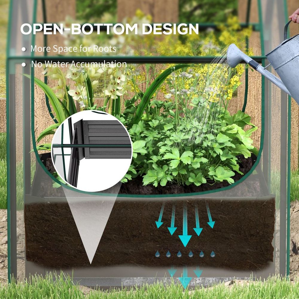 Outsunny Raised Garden Bed Planter Box with Greenhouse, Clear and Dark Grey - SGP Garden Ltd