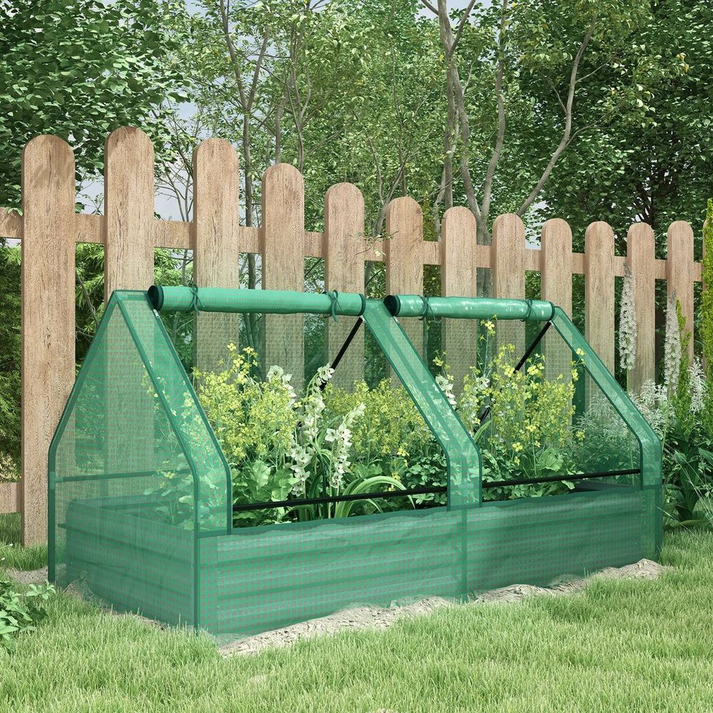 Outsunny Raised Garden Bed Planter Box with Greenhouse, Green and Dark Grey - SGP Garden Ltd
