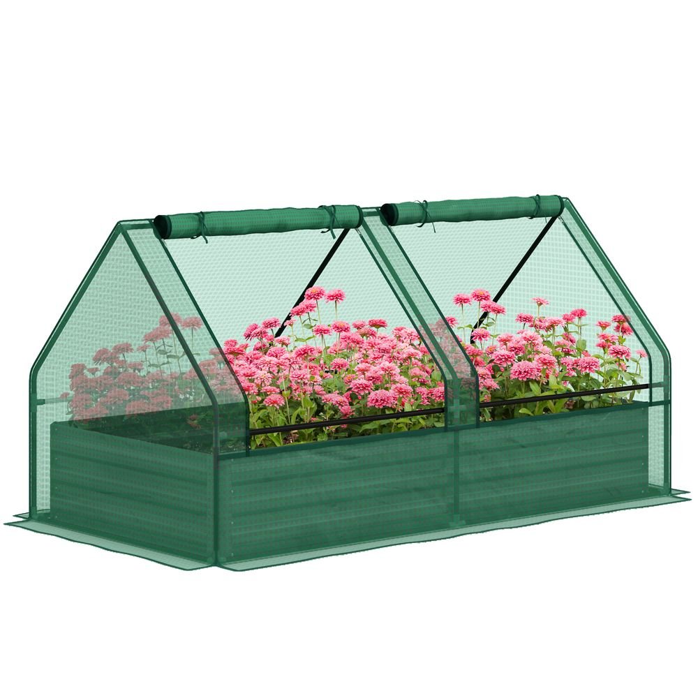 Outsunny Raised Garden Bed Planter Box with Greenhouse, Green and Dark Grey - SGP Garden Ltd