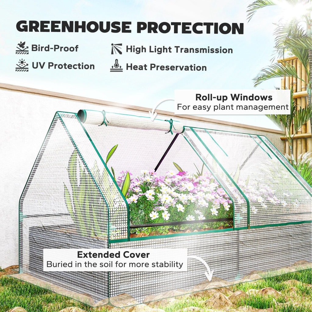 Outsunny Raised Garden Bed Planter Box with Greenhouse, White and Dark Grey - SGP Garden Ltd