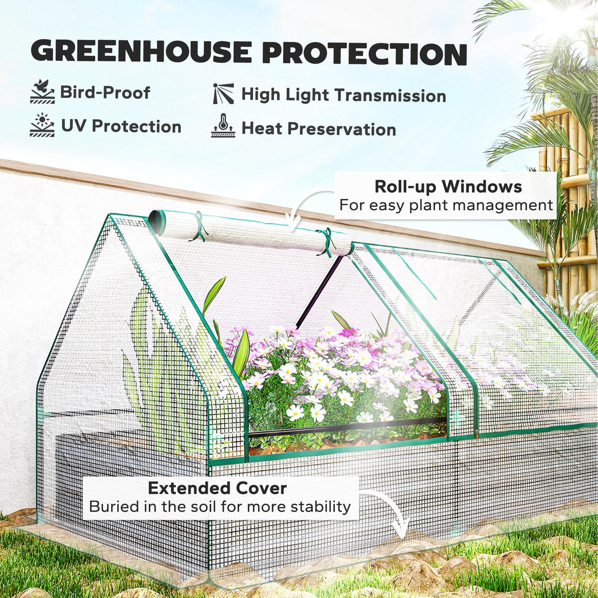 Outsunny Raised Garden Bed Planter Box with Greenhouse, White and Dark Grey - SGP Garden Ltd