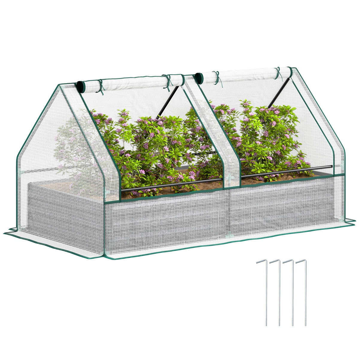 Outsunny Raised Garden Bed Planter Box with Greenhouse, White and Dark Grey - SGP Garden Ltd