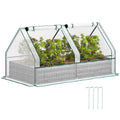 Outsunny Raised Garden Bed Planter Box with Greenhouse, White and Dark Grey - SGP Garden Ltd