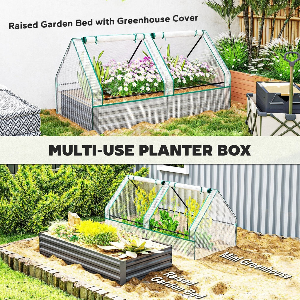 Outsunny Raised Garden Bed Planter Box with Greenhouse, White and Dark Grey - SGP Garden Ltd