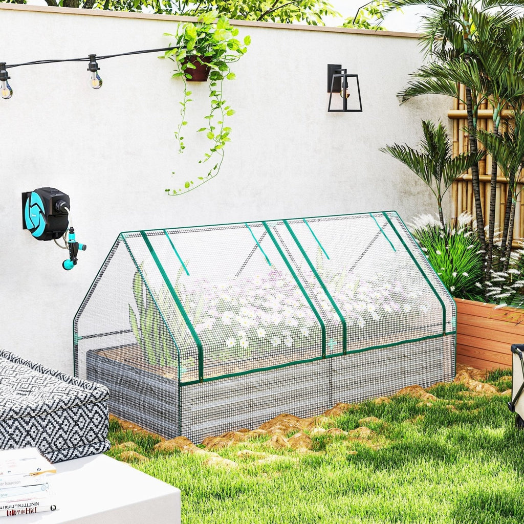 Outsunny Raised Garden Bed Planter Box with Greenhouse, White and Dark Grey - SGP Garden Ltd