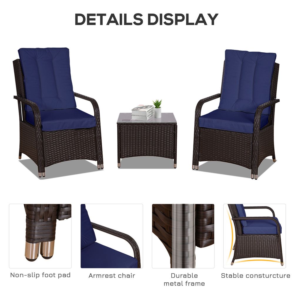 Outsunny Rattan 3PCs Chair Table Bistro Set Patio Set with Steel Frame - SGP Garden Ltd