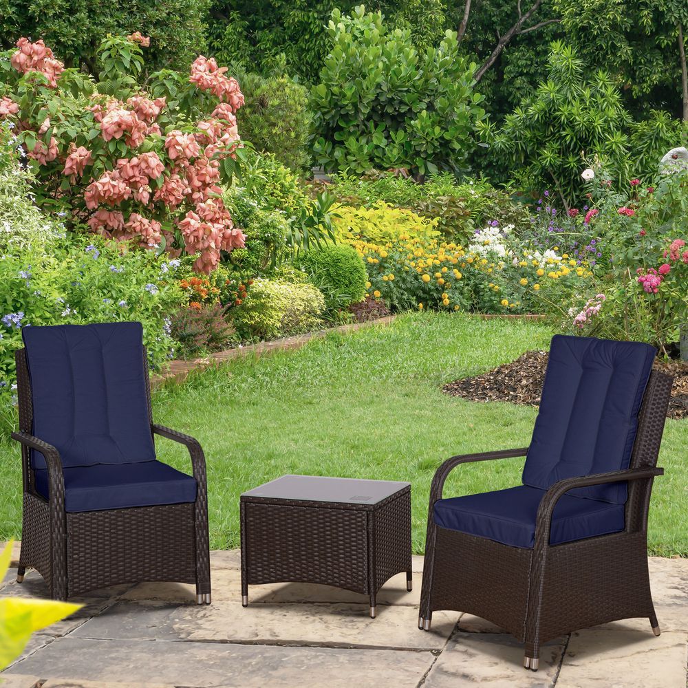 Outsunny Rattan 3PCs Chair Table Bistro Set Patio Set with Steel Frame - SGP Garden Ltd