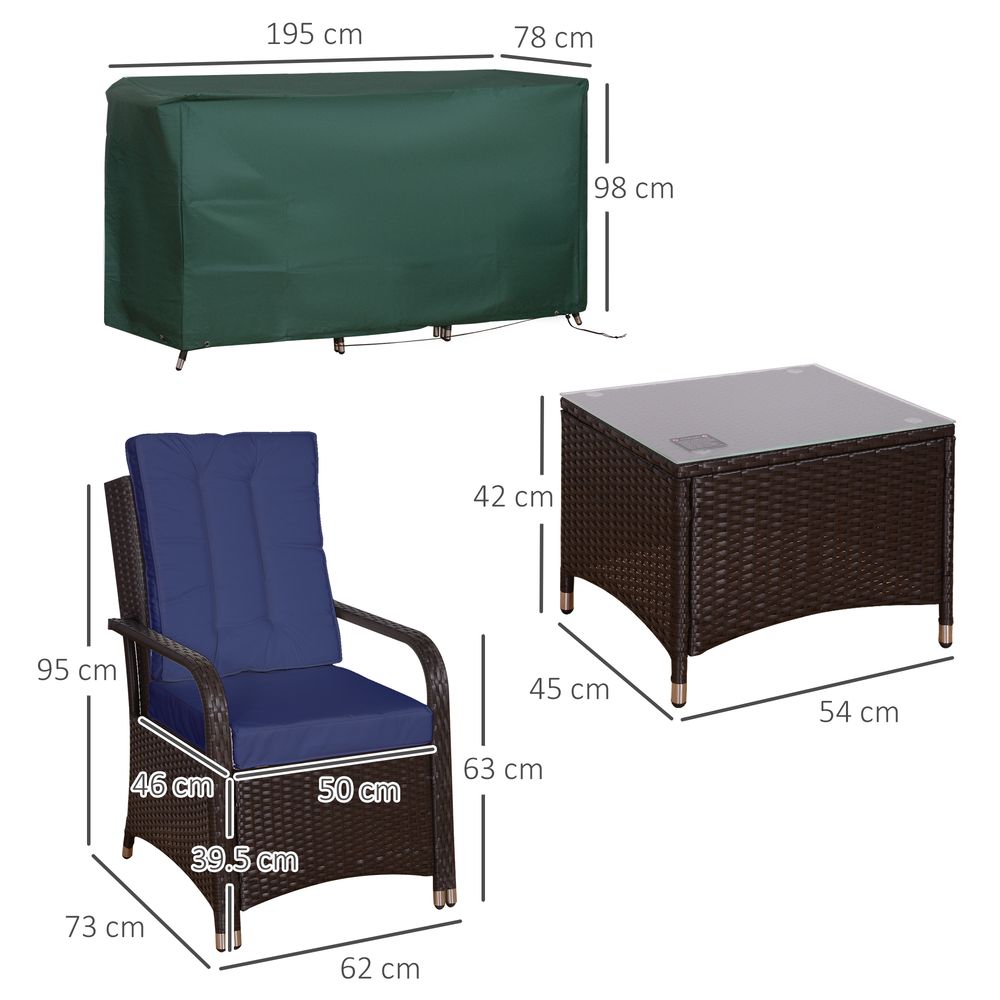 Outsunny Rattan 3PCs Chair Table Bistro Set Patio Set with Steel Frame - SGP Garden Ltd