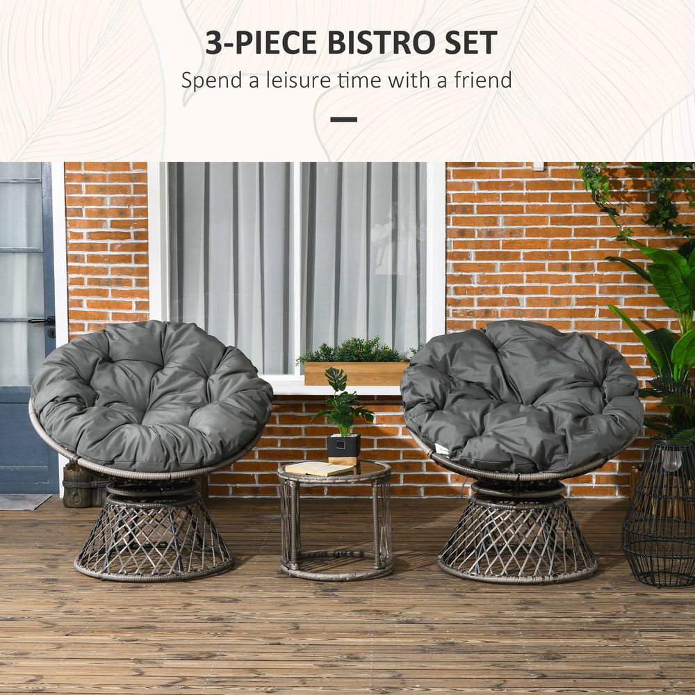 Outsunny Rattan Bistro Set: 3 Pieces, 360? Swivel Chairs, Cushions - SGP Garden Ltd