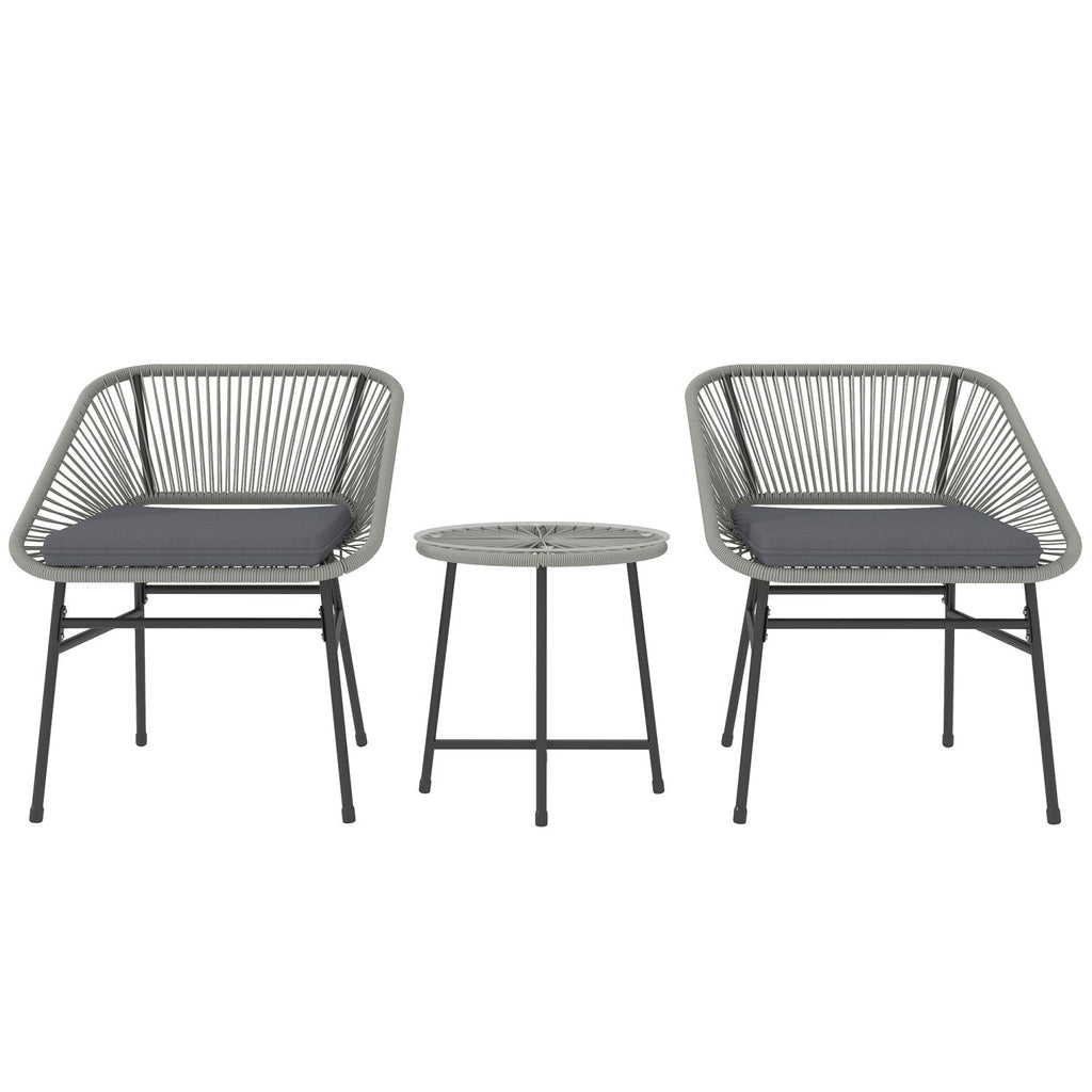 Outsunny Rattan Bistro Set, Small Balcony Furniture with Cushion, Light Grey - SGP Garden Ltd