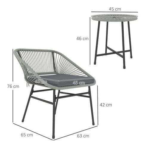 Outsunny Rattan Bistro Set, Small Balcony Furniture with Cushion, Light Grey - SGP Garden Ltd