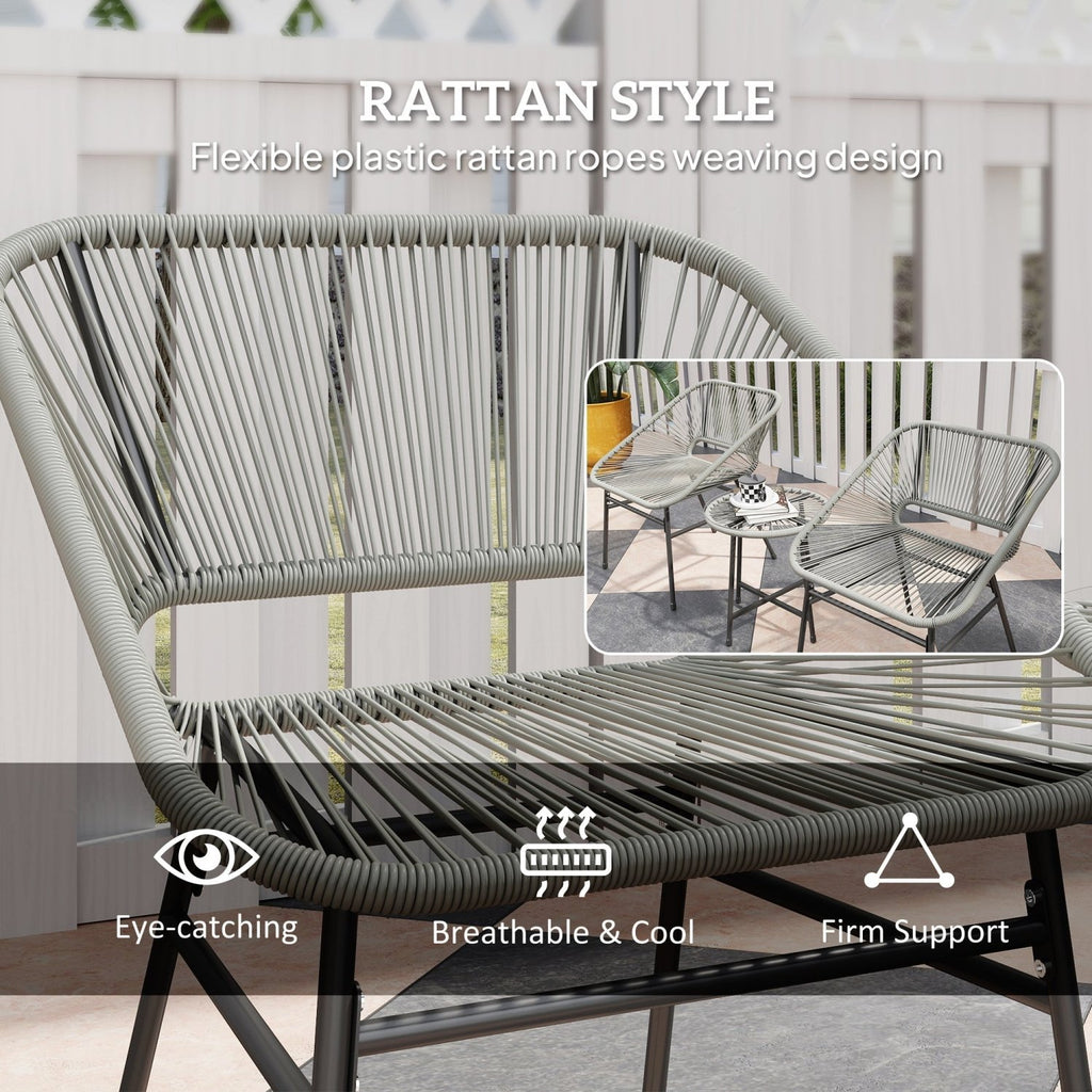 Outsunny Rattan Bistro Set, Small Balcony Furniture with Cushion, Light Grey - SGP Garden Ltd