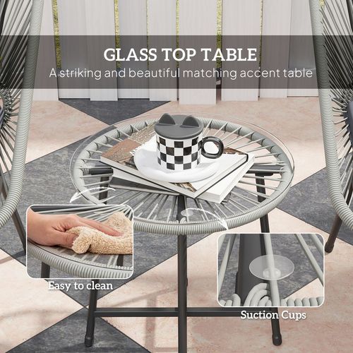 Outsunny Rattan Bistro Set, Small Balcony Furniture with Cushion, Light Grey - SGP Garden Ltd