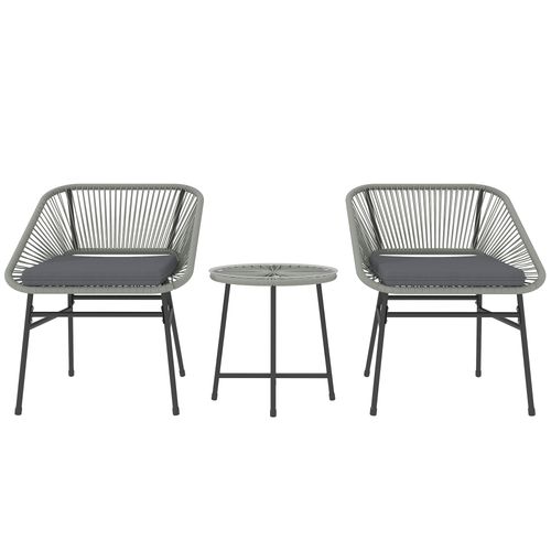 Outsunny Rattan Bistro Set, Small Balcony Furniture with Cushion, Light Grey - SGP Garden Ltd