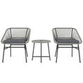 Outsunny Rattan Bistro Set, Small Balcony Furniture with Cushion, Light Grey - SGP Garden Ltd