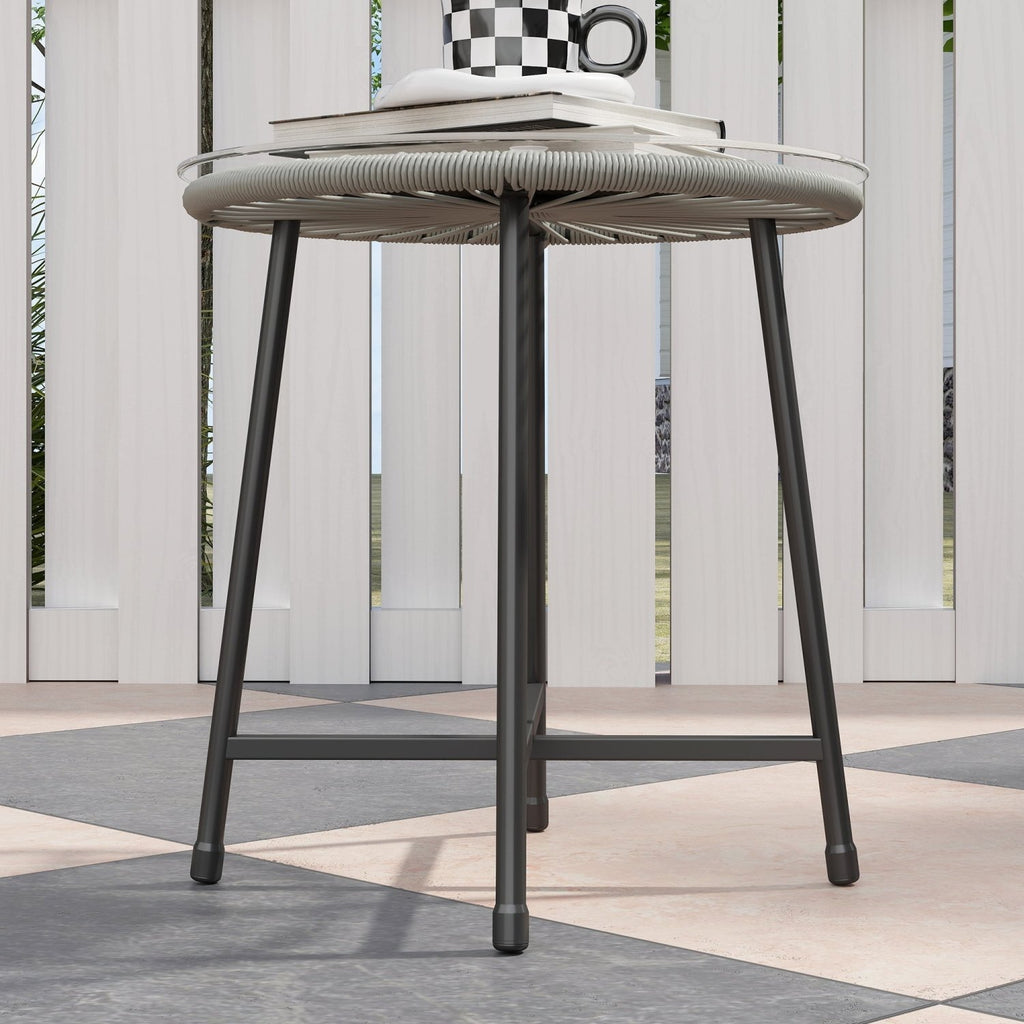 Outsunny Rattan Bistro Set, Small Balcony Furniture with Cushion, Light Grey - SGP Garden Ltd
