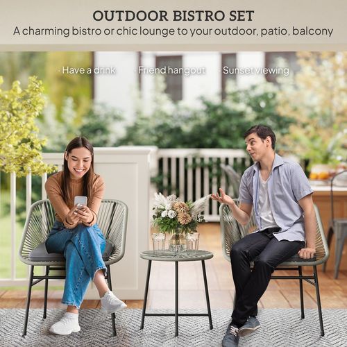 Outsunny Rattan Bistro Set, Small Balcony Furniture with Cushion, Light Grey - SGP Garden Ltd