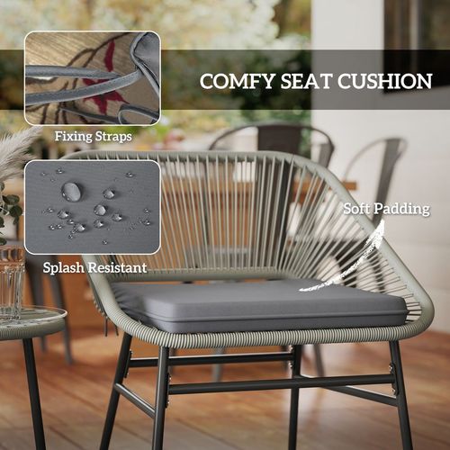 Outsunny Rattan Bistro Set, Small Balcony Furniture with Cushion, Light Grey - SGP Garden Ltd