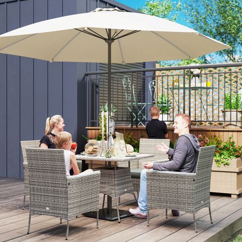 Outsunny Rattan Dining Set with Parasol Hole, Garden Table and Chairs - SGP Garden Ltd