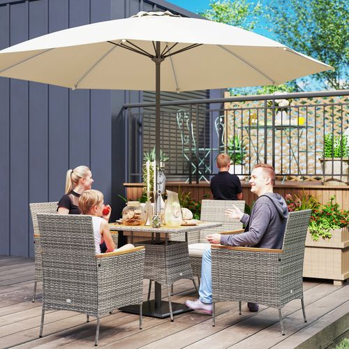 Outsunny Rattan Dining Set with Parasol Hole, Garden Table and Chairs - SGP Garden Ltd