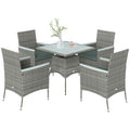 Outsunny Rattan Dining Set with Parasol Hole, Garden Table and Chairs - SGP Garden Ltd