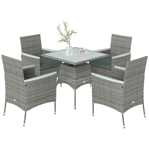 Outsunny Rattan Dining Set with Parasol Hole, Garden Table and Chairs - SGP Garden Ltd