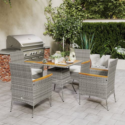 Outsunny Rattan Dining Set with Parasol Hole, Garden Table and Chairs - SGP Garden Ltd
