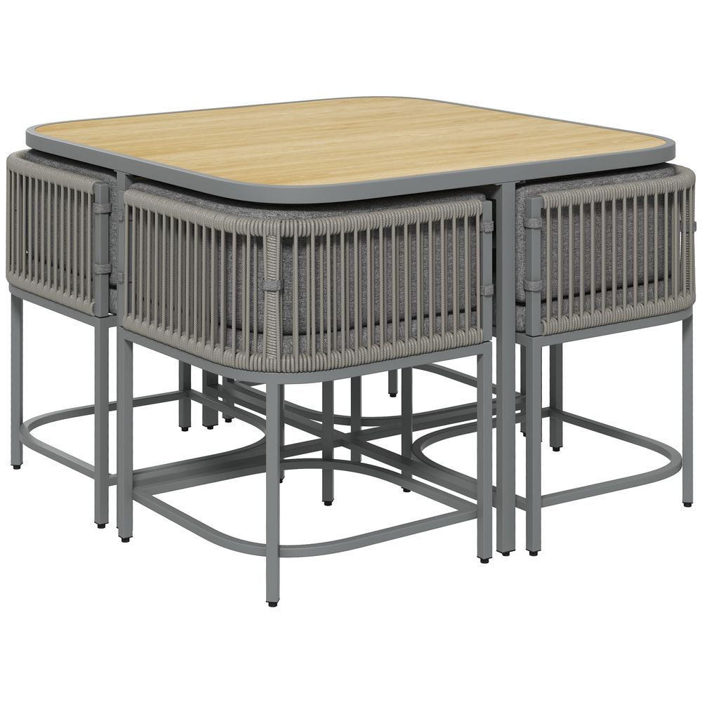 Outsunny Rattan Dining Sets, Cube Garden Furniture, Space-saving Design, Grey - SGP Garden Ltd