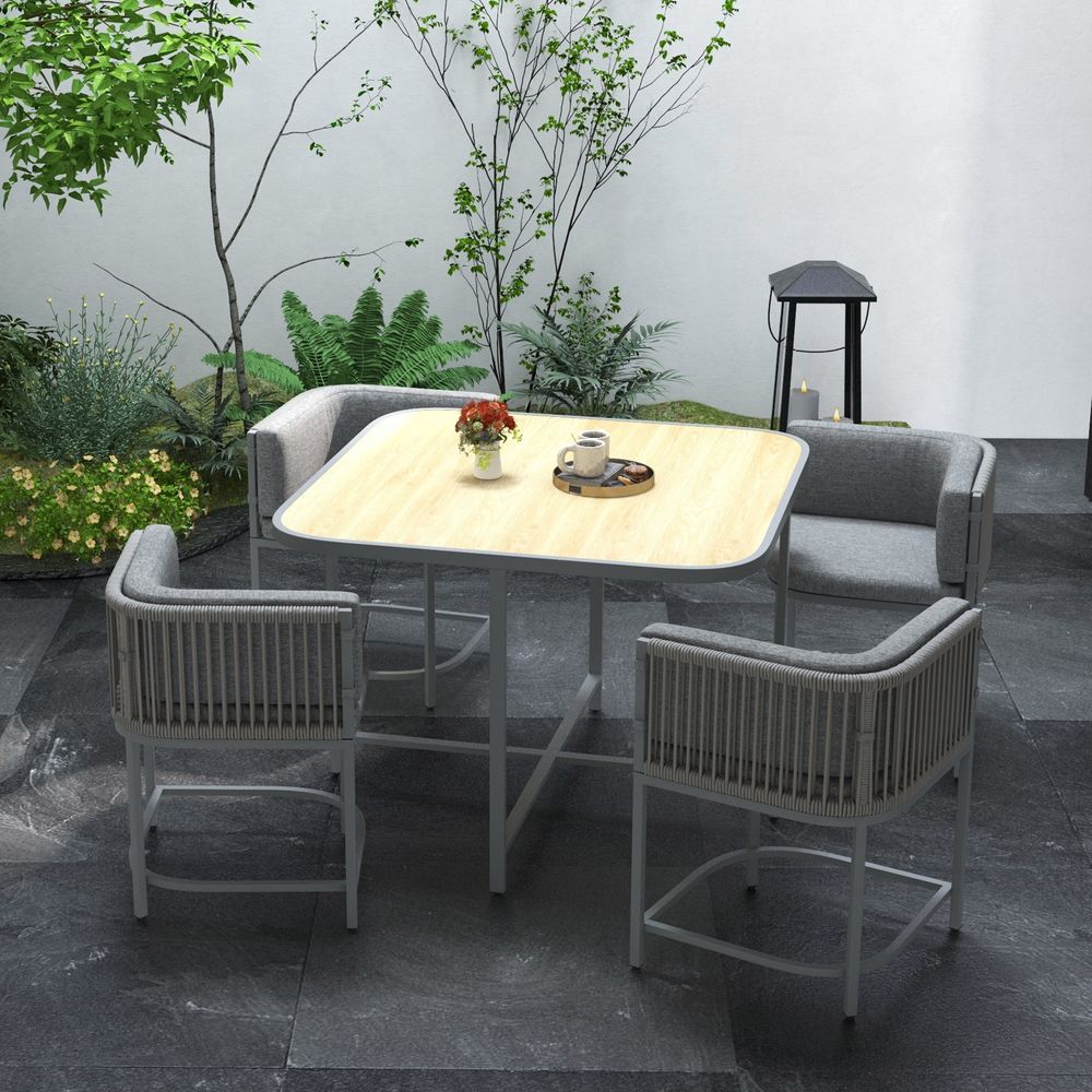 Outsunny Rattan Dining Sets, Cube Garden Furniture, Space-saving Design, Grey - SGP Garden Ltd