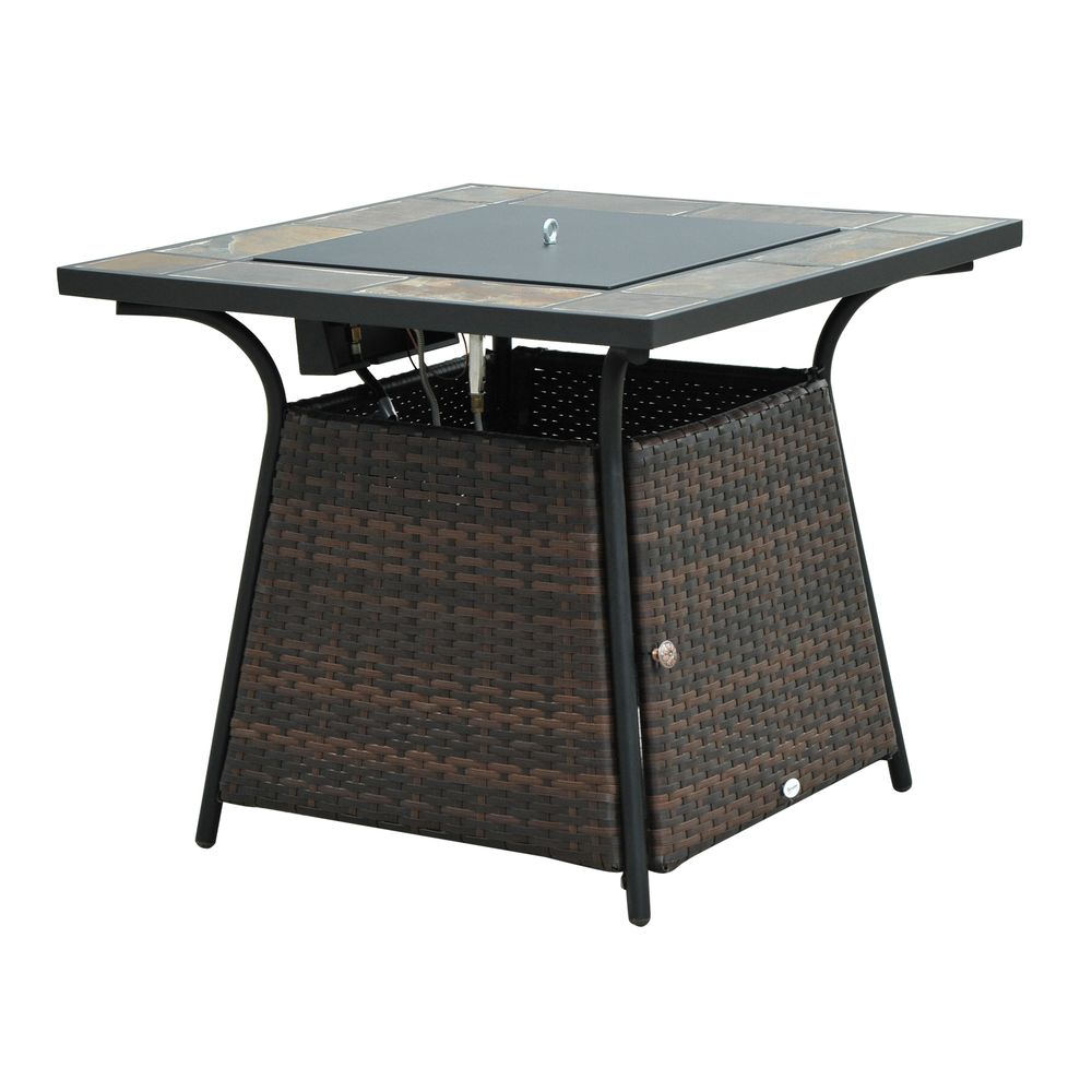 Outsunny Rattan Fire Pit Square Patio Heater w/ Fire Control Panel for Outdoor - SGP Garden Ltd