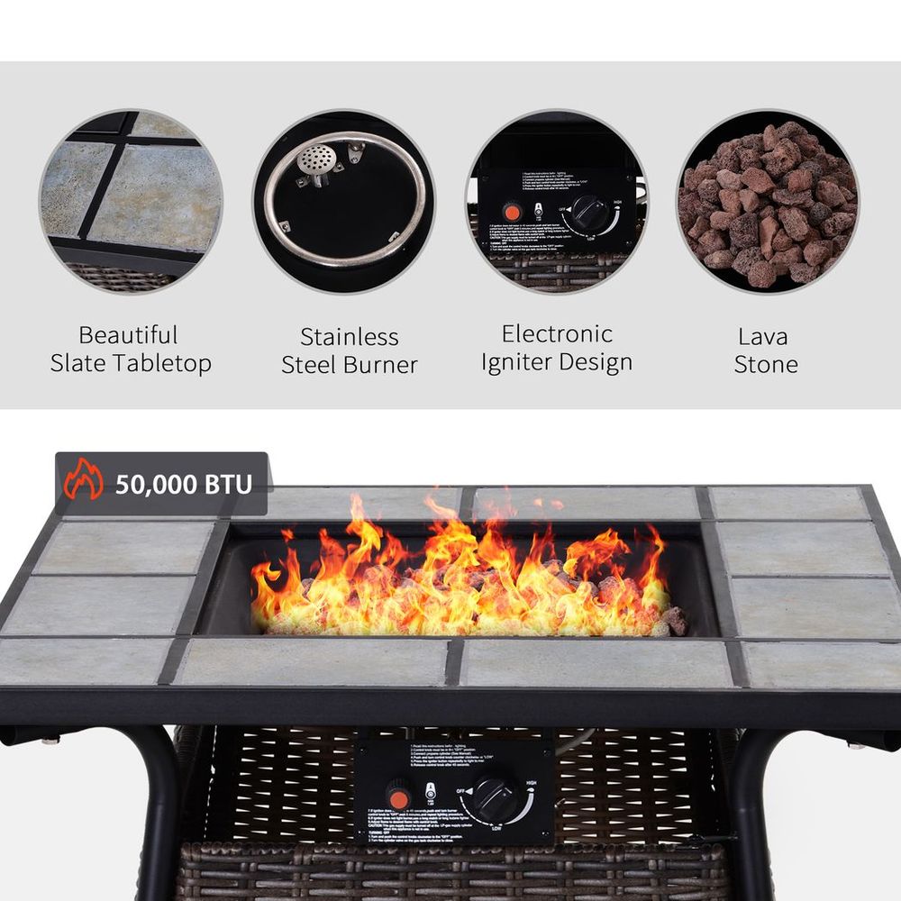 Outsunny Rattan Fire Pit Square Patio Heater w/ Fire Control Panel for Outdoor - SGP Garden Ltd