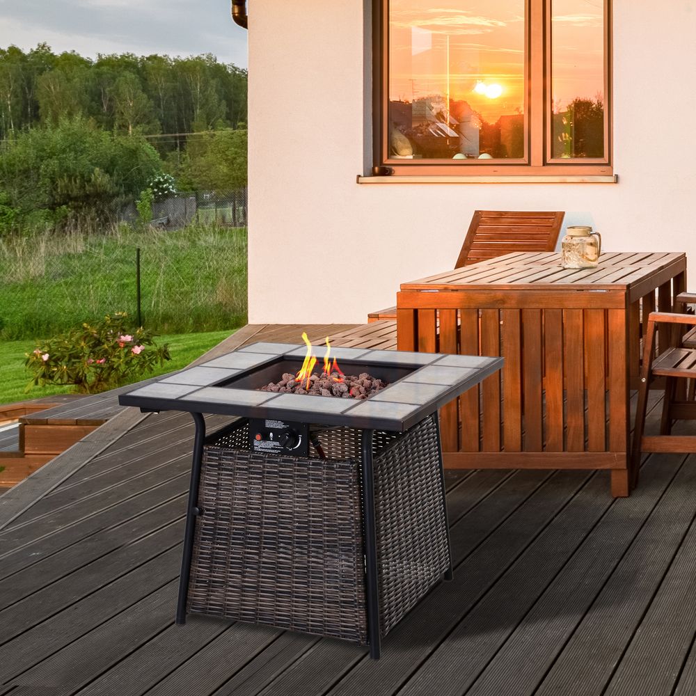 Outsunny Rattan Fire Pit Square Patio Heater w/ Fire Control Panel for Outdoor - SGP Garden Ltd