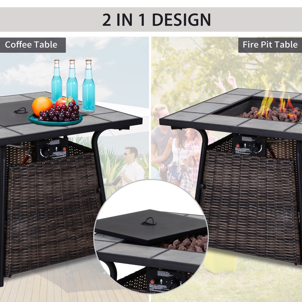 Outsunny Rattan Fire Pit Square Patio Heater w/ Fire Control Panel for Outdoor - SGP Garden Ltd