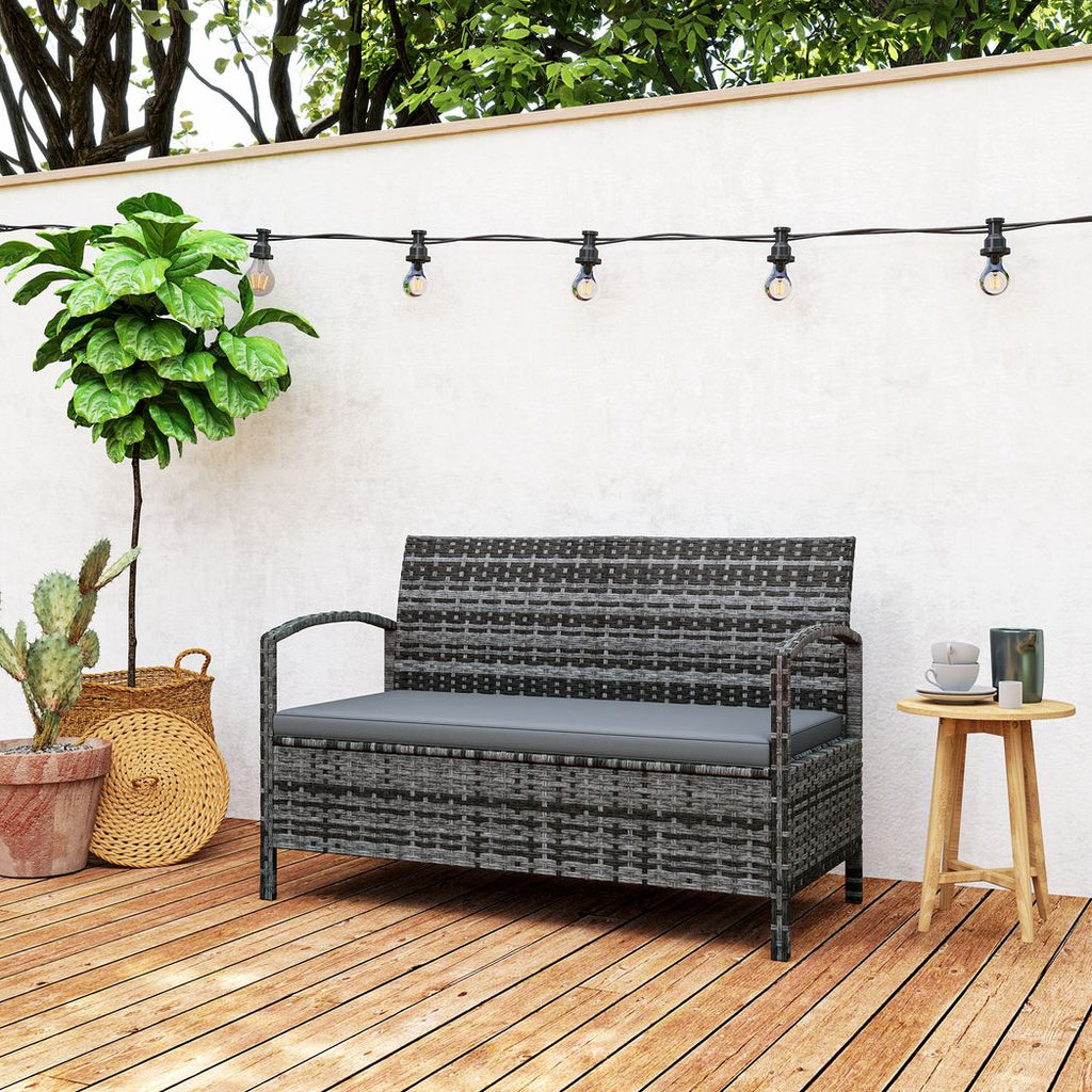 Outsunny Rattan Garden Bench w/ 125L Storage, Cushioned Outdoor Bench - SGP Garden Ltd