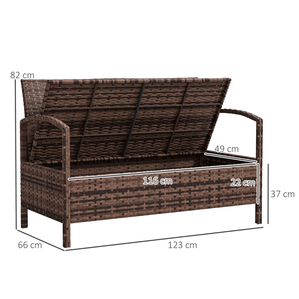 Outsunny Rattan Garden Bench w/ 125L Storage, Cushioned Outdoor Bench - SGP Garden Ltd