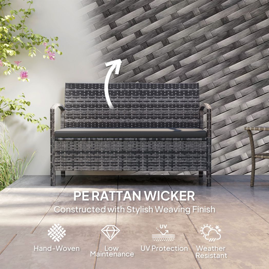 Outsunny Rattan Garden Bench w/ 125L Storage, Cushioned Outdoor Bench - SGP Garden Ltd