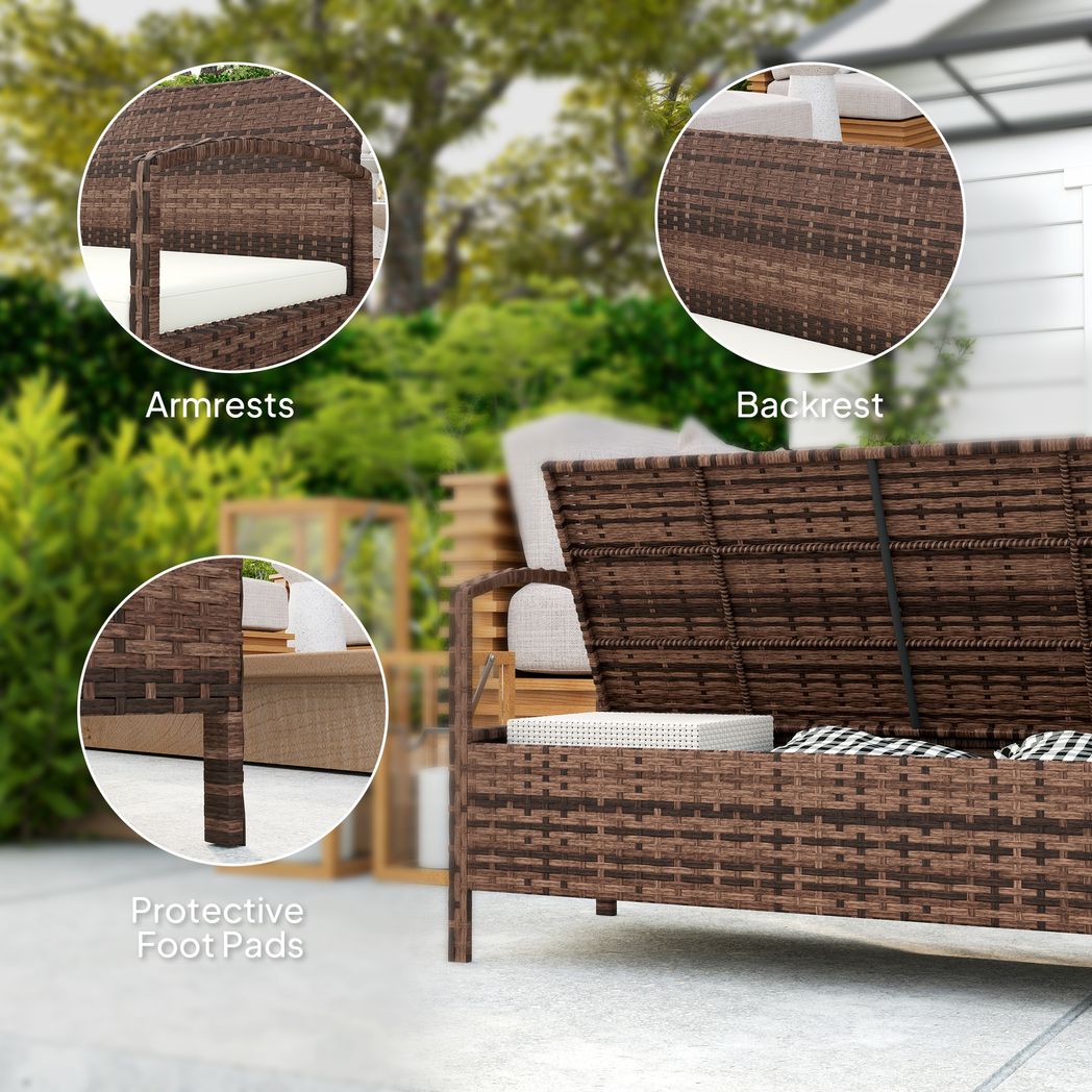 Outsunny Rattan Garden Bench w/ 125L Storage, Cushioned Outdoor Bench - SGP Garden Ltd