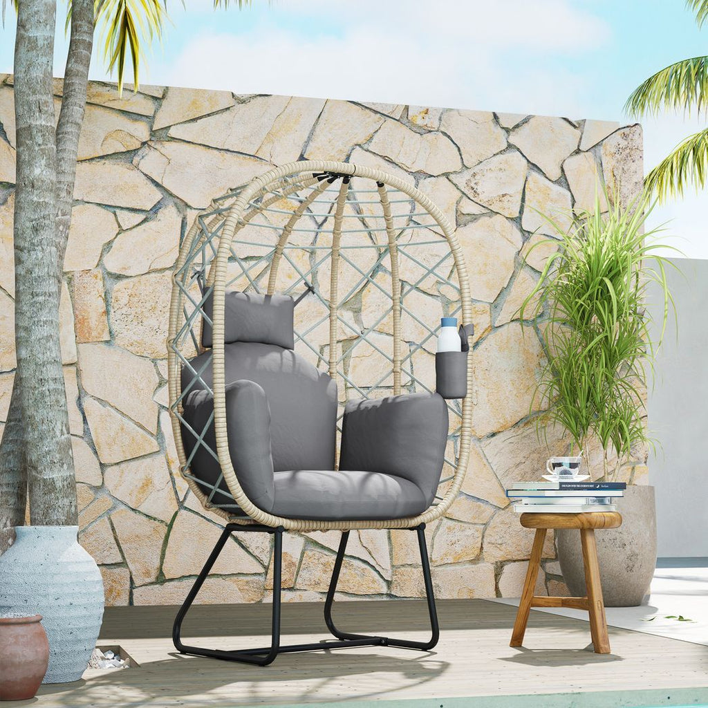 Outsunny Rattan Garden Egg Chair with Thickened Cushion, Headrest - SGP Garden Ltd