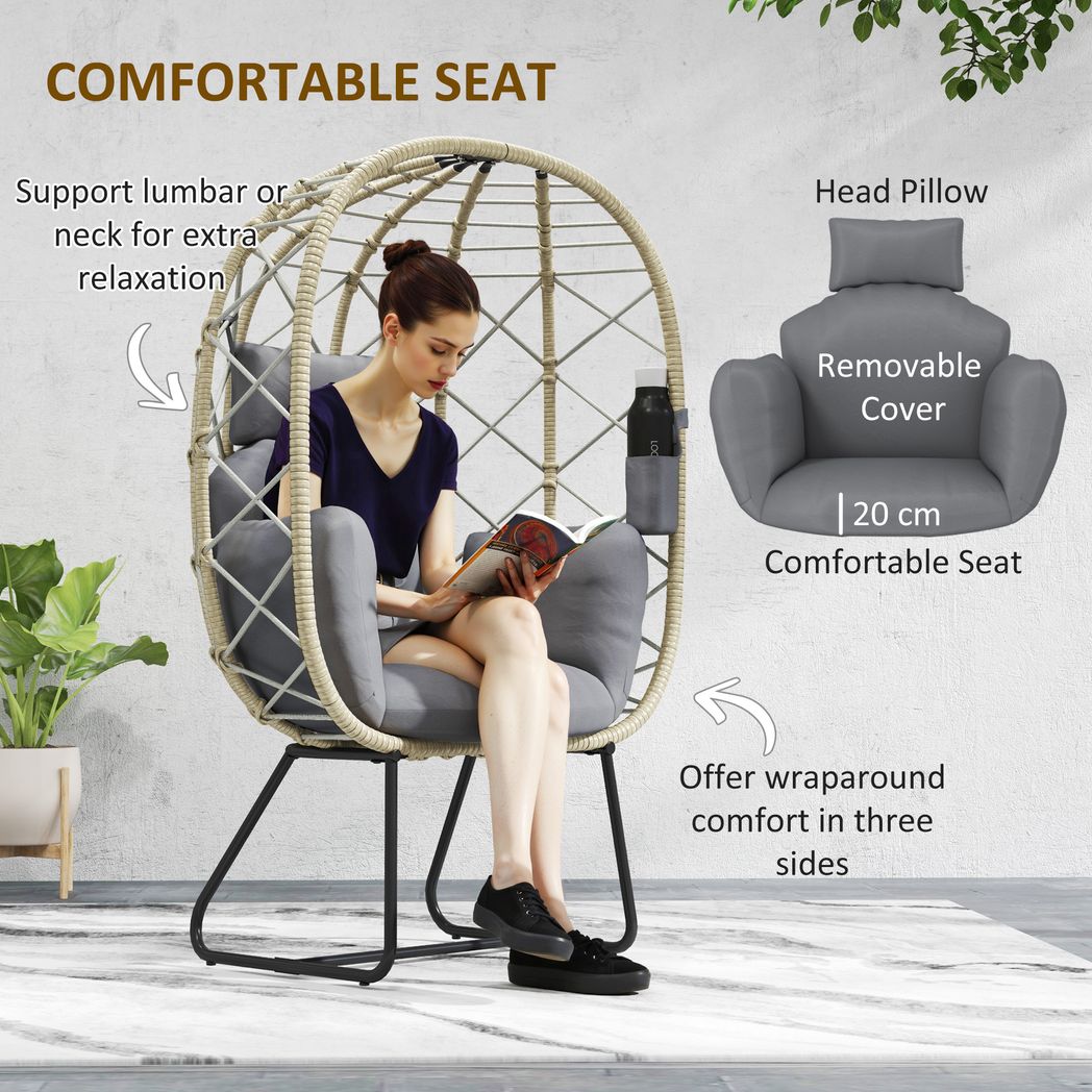 Outsunny Rattan Garden Egg Chair with Thickened Cushion, Headrest - SGP Garden Ltd