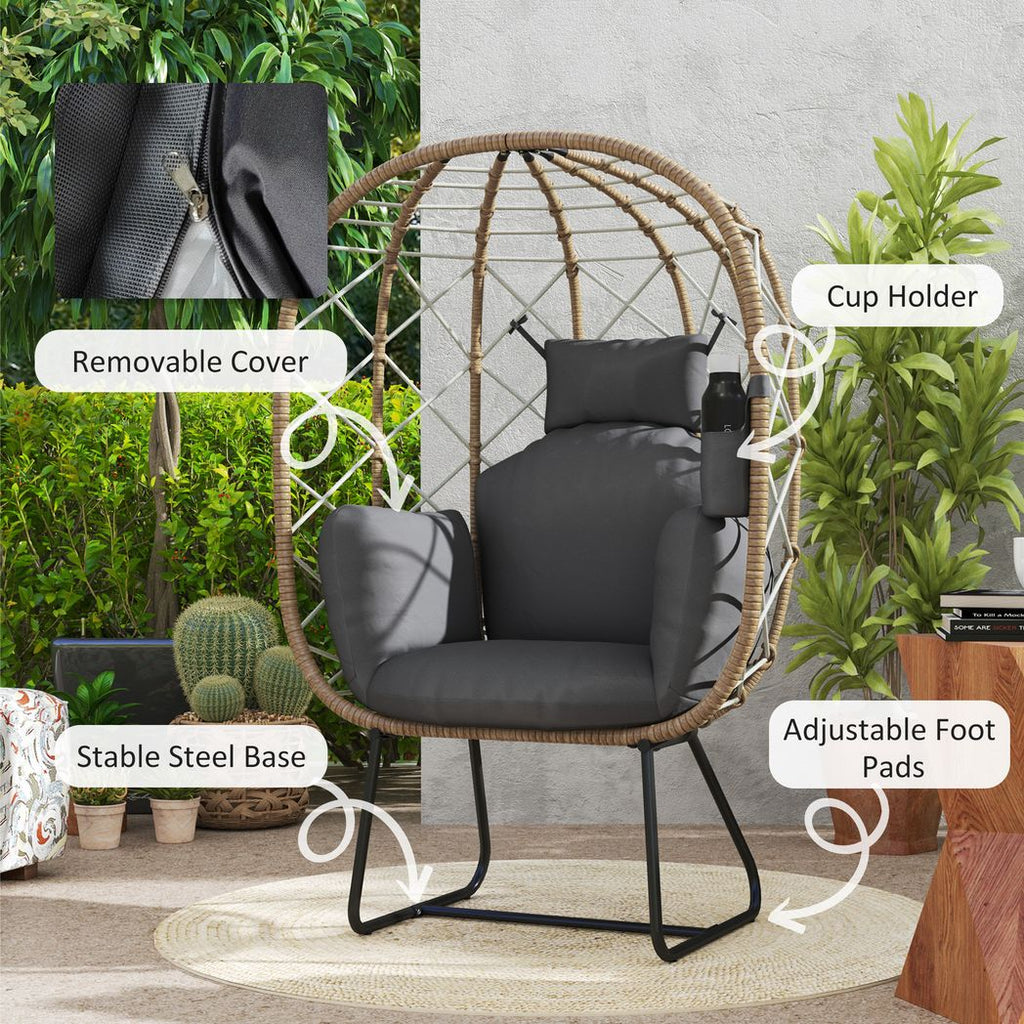 Outsunny Rattan Garden Egg Chair with Thickened Cushion, Headrest - SGP Garden Ltd