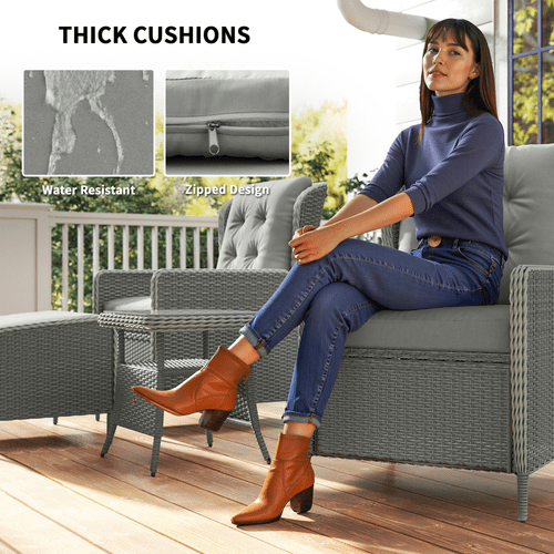 Outsunny Rattan Garden Furniture Set with Footstools Armchairs Charcoal Grey - SGP Garden Ltd