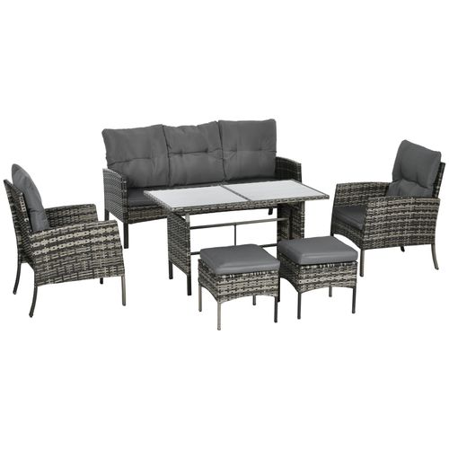 Outsunny Rattan Garden Furniture Sofa Set, 2 Armchairs 2 Footstools Table Grey - SGP Garden Ltd