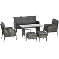 Outsunny Rattan Garden Furniture Sofa Set, 2 Armchairs 2 Footstools Table Grey - SGP Garden Ltd